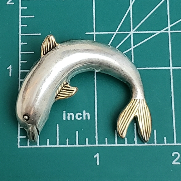 Silver Dolphin Pendant with Gold Fins and Flipper - Picture 7 of 9